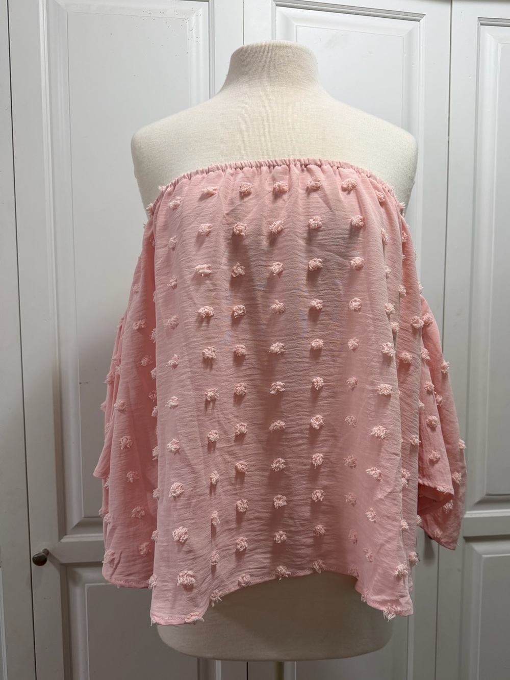Women's Off-Shoulder Pink Pom-Pom Tunic Top
